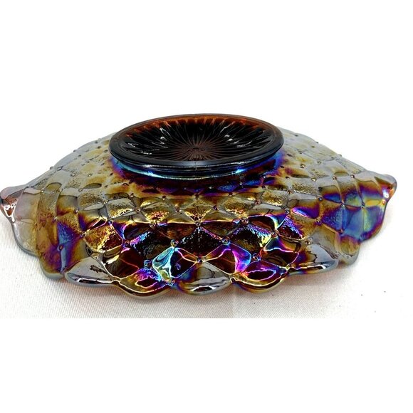 Imperial Carnival Glass Poppy Pansy Pickle Dish Quilted Amethyst 9.25" - Picture 3 of 7